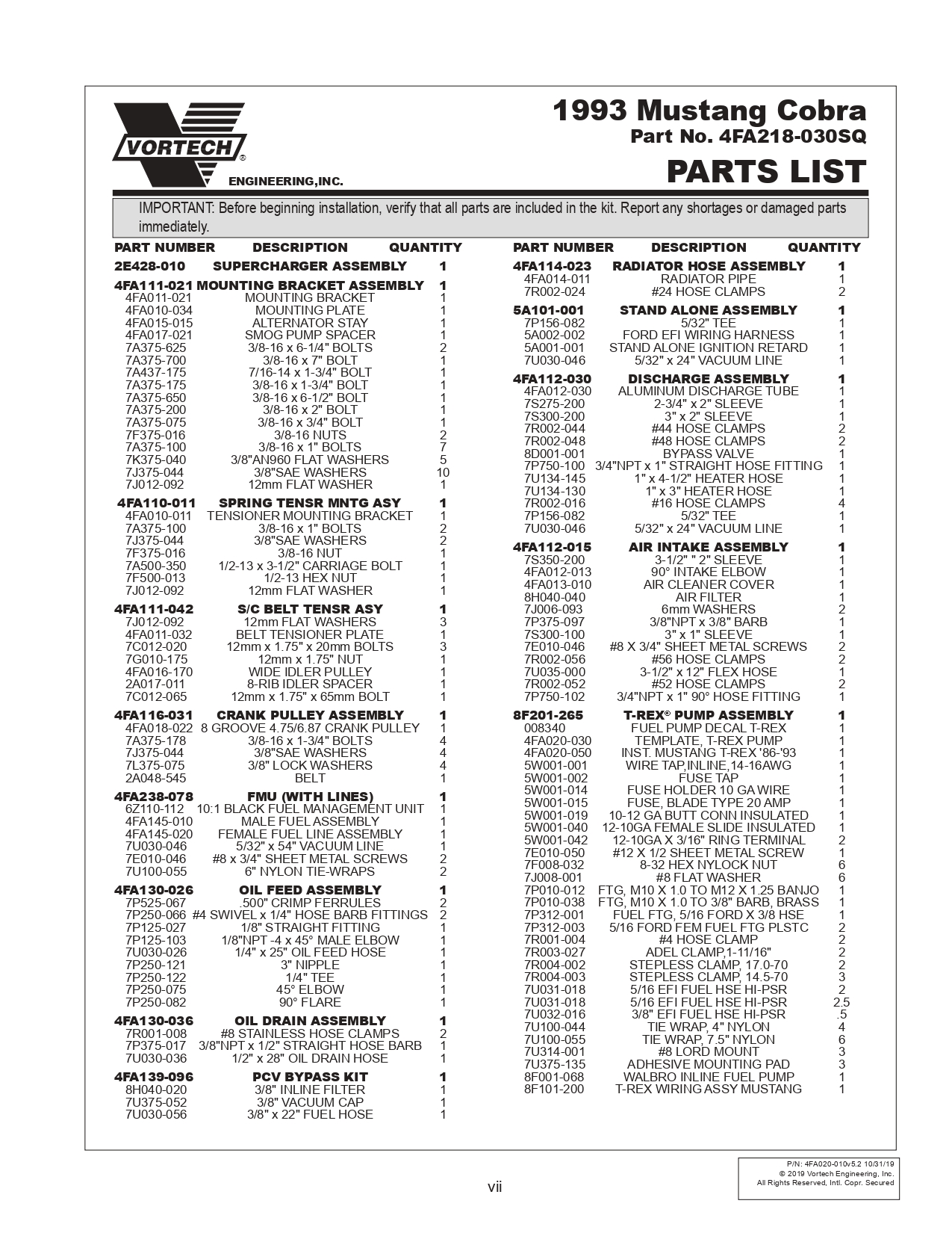 1986-93 Mustang Vortech V3 Installation Instructions - 1986-93 Mustang Vortech V3 Installation Instructions