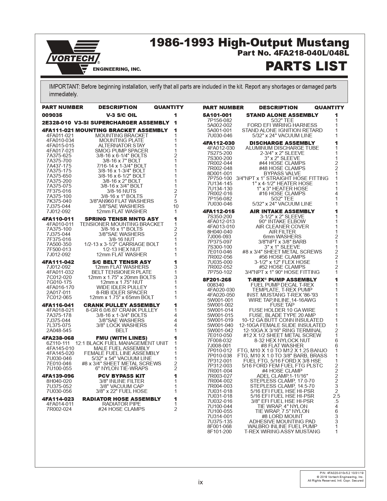 1986-93 Mustang Vortech V3 Installation Instructions - 1986-93 Mustang Vortech V3 Installation Instructions