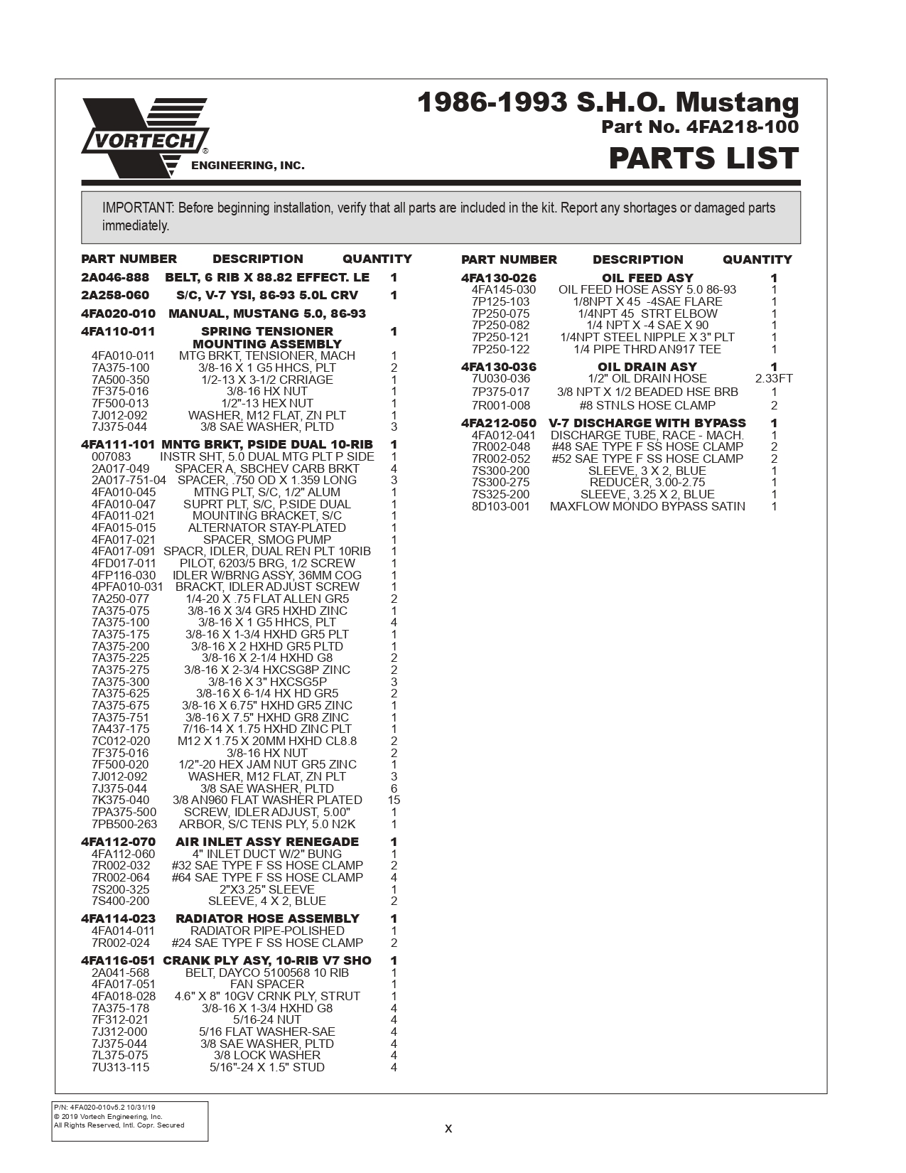 1986-93 Mustang Vortech V3 Installation Instructions - 1986-93 Mustang Vortech V3 Installation Instructions