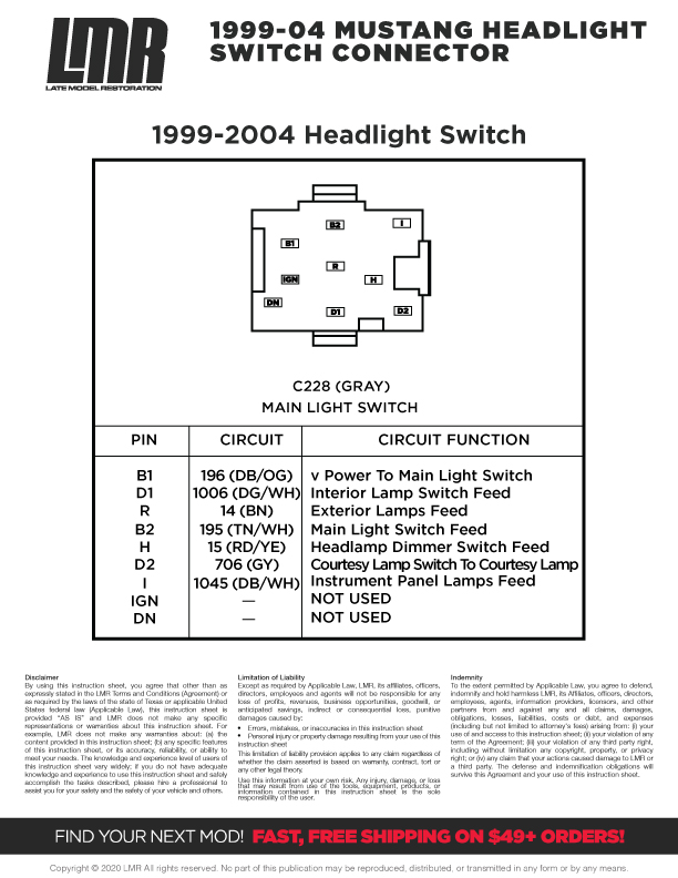 Headlight Switch Connector Diagram | 1994-2004 Mustang - Headlight Switch Connector Diagram | 1994-2004 Mustang