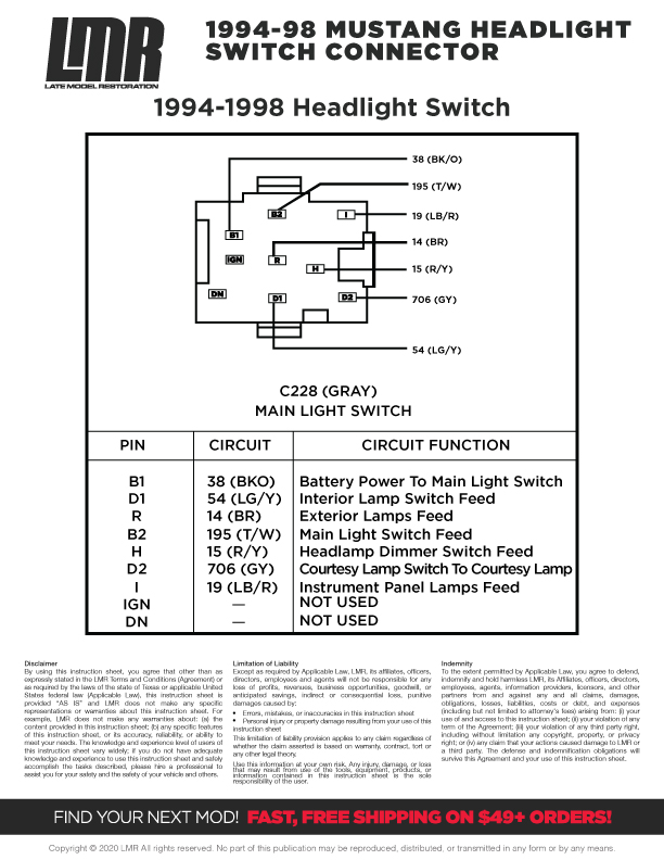 Headlight Switch Connector Diagram | 1994-2004 Mustang LED Light Bulb Circuit Diagram Late Model Restoration