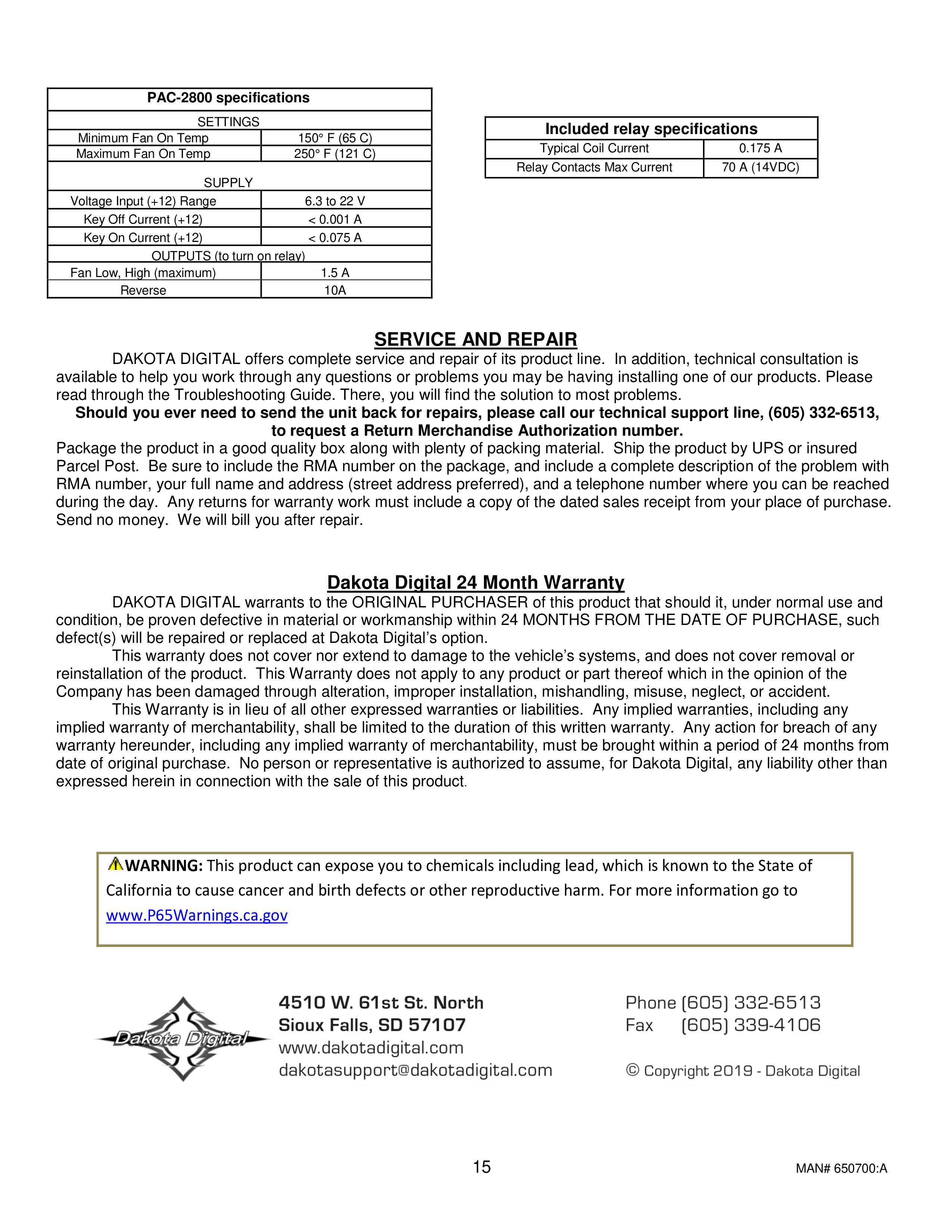 Dakota Digital Electric Fan Controller Installation Instructions - Dakota Digital Electric Fan Controller Installation Instructions