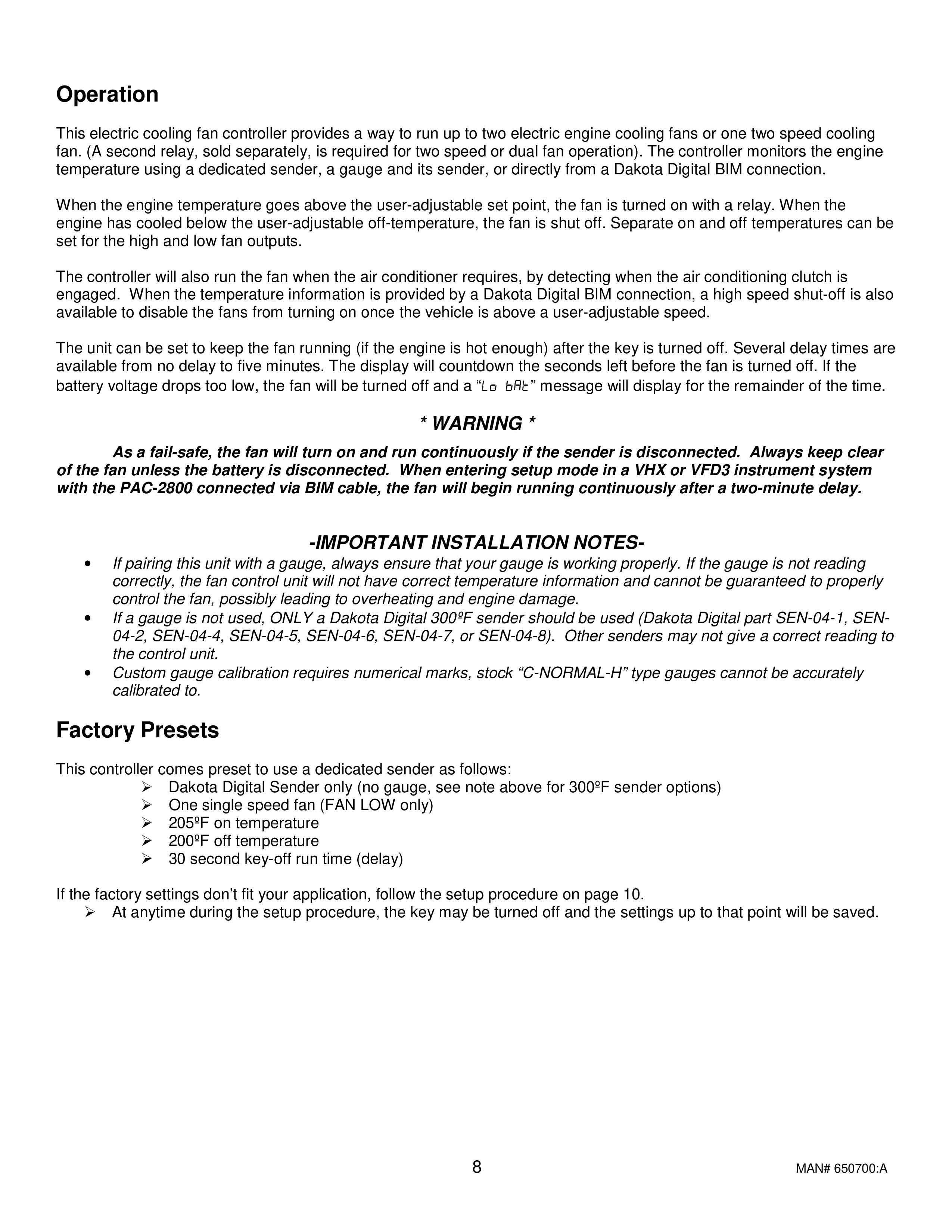 Dakota Digital Electric Fan Controller Installation Instructions - Dakota Digital Electric Fan Controller Installation Instructions
